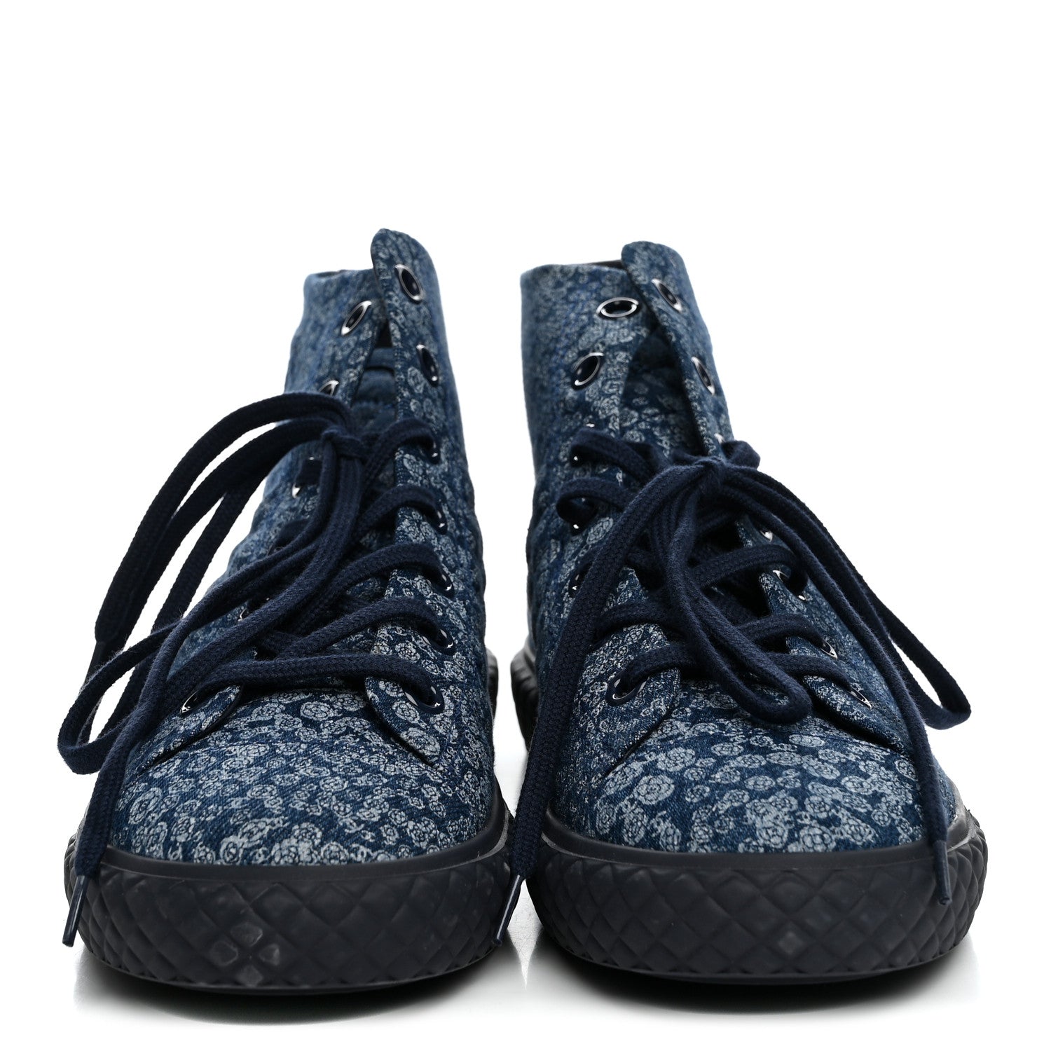 Chanel Printed Denim Quilted High Top Sneakers 41 Dark Blue 3 of 10
