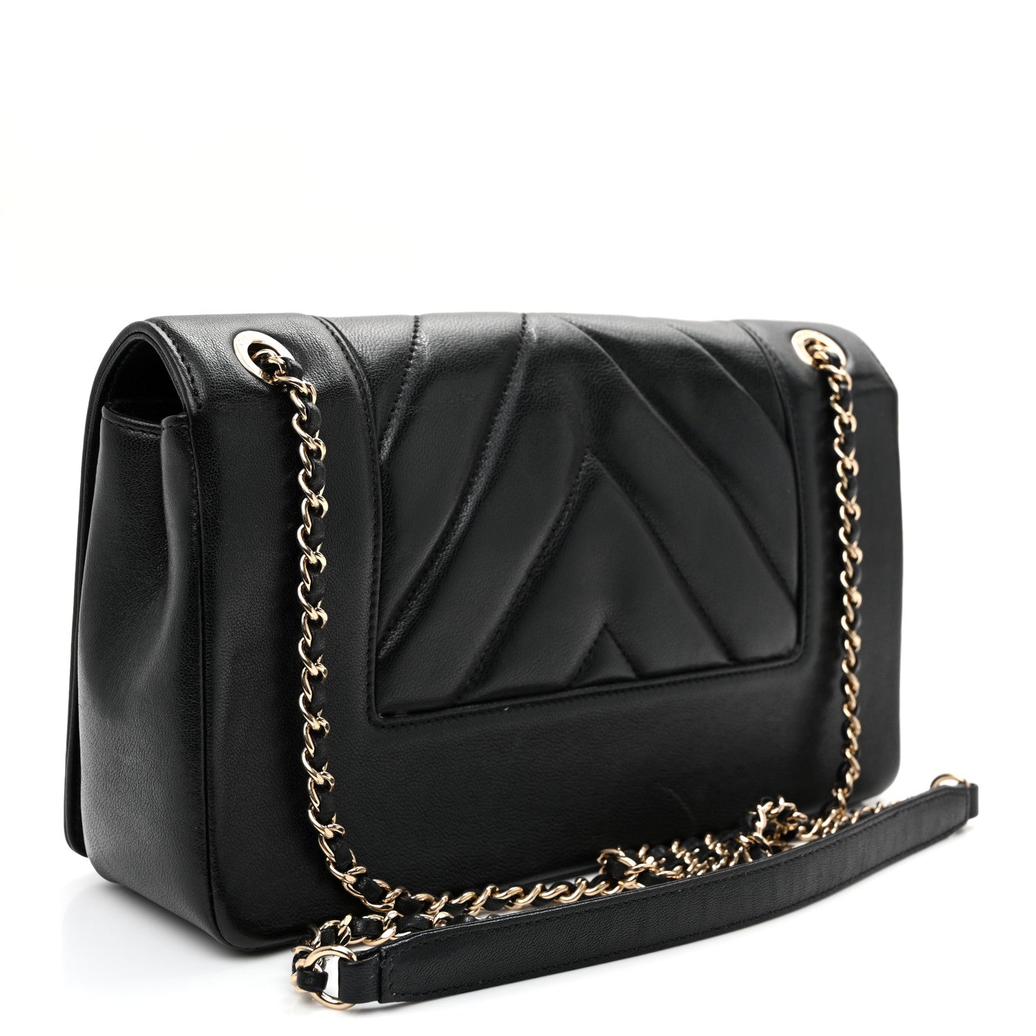 Chanel Sheepskin Chevron Quilted Medium Vintage Mademoiselle Black 3 of 11
