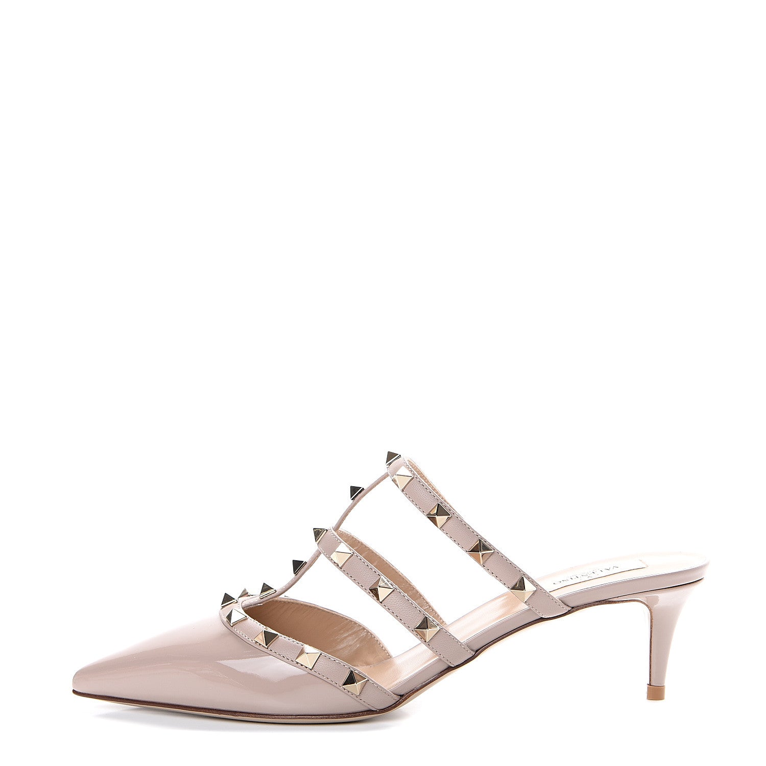 Valentino Garavani Patent Nappa Rockstud 50mm Cage Mules 40 Poudre 1 of 8