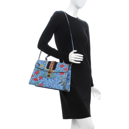 Gucci Calfskin New Flora Medium Sylvie Top Handle Bag Azure 2 of 8