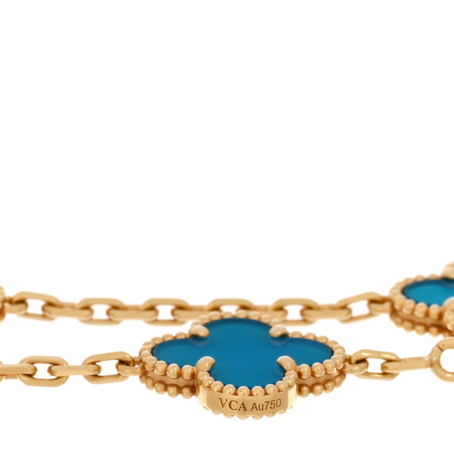 18K Yellow Gold Blue Agate 10 Motifs Vintage Alhambra Necklace
