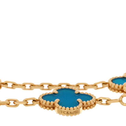 Van Cleef & Arpels 18K Yellow Gold Blue Agate 10 Motifs Vintage Alhambra Necklace 4 of 6