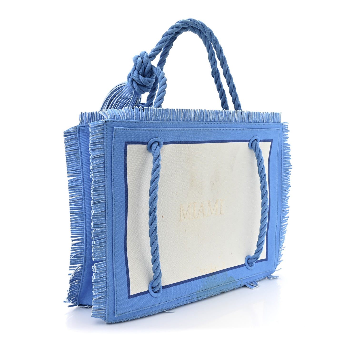 Ibiza Canvas Rope Fringe Miami Medium Tote Blue