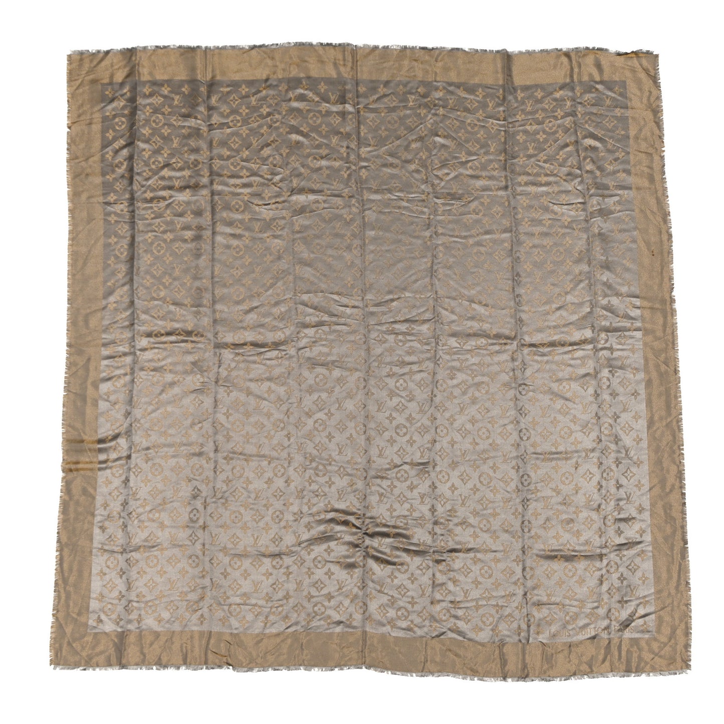 Silk Lurex Wool Monogram Shine Shawl Greige