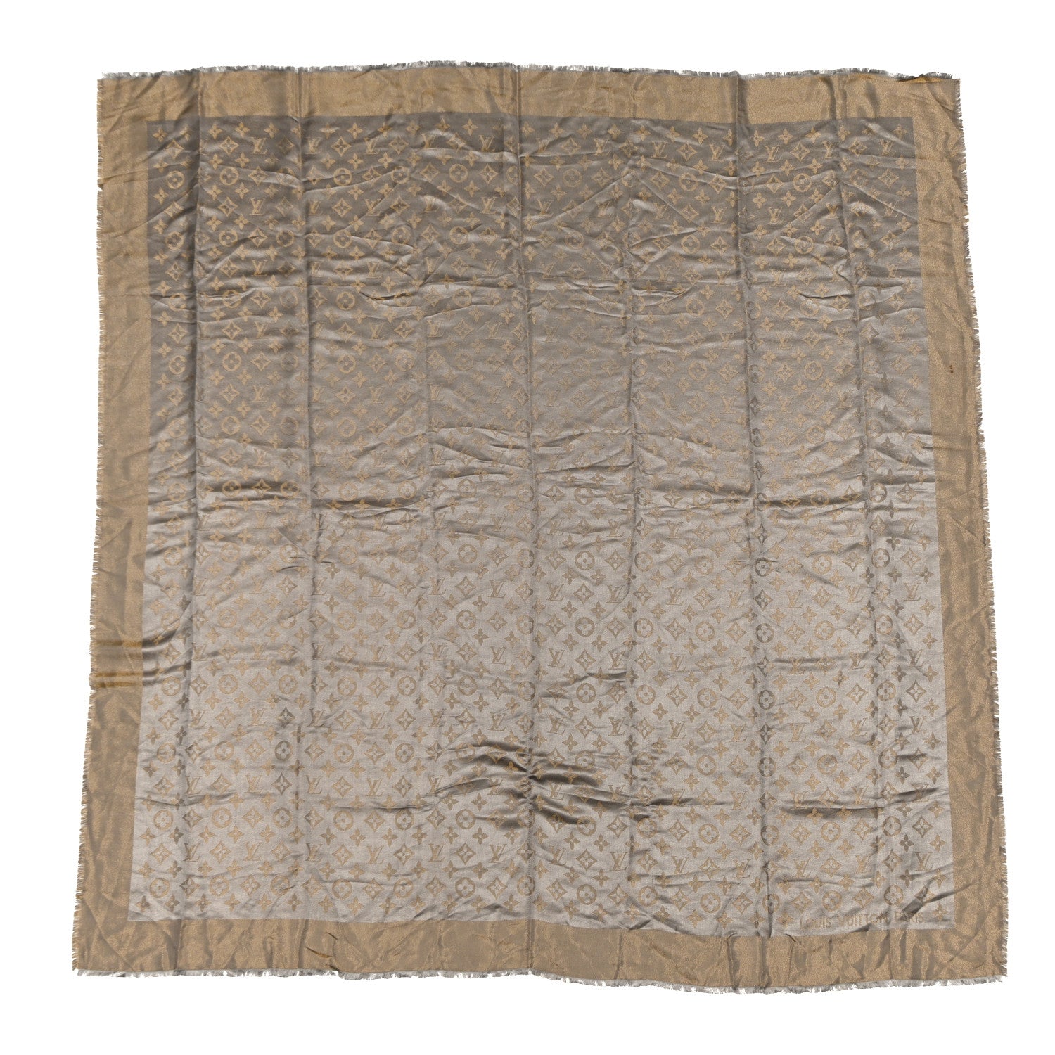 Louis Vuitton Silk Lurex Wool Monogram Shine Shawl Greige 1 of 4