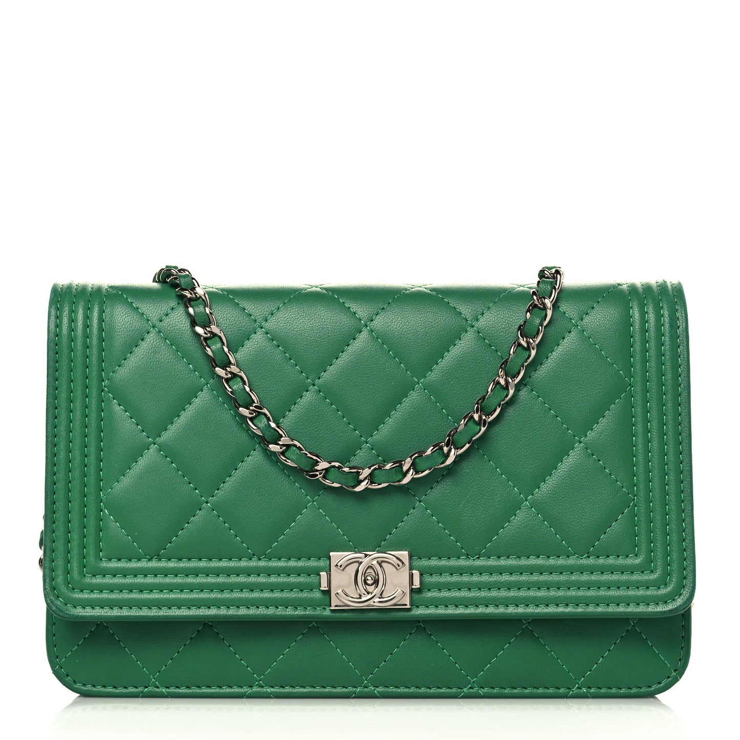 Lambskin Quilted Boy Wallet On Chain WOC Green