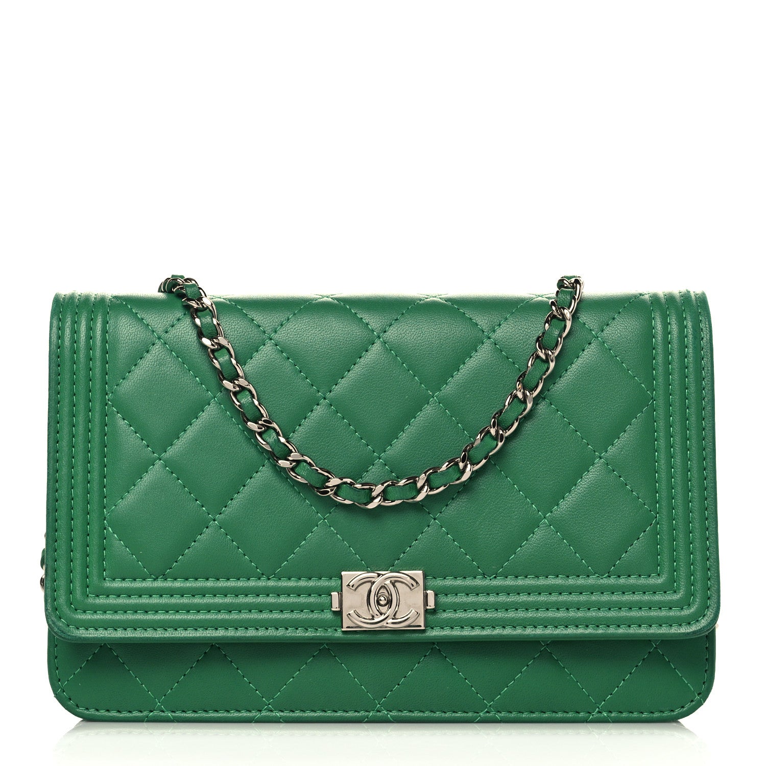 Chanel Lambskin Quilted Boy Wallet On Chain WOC Green 1 of 11