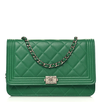 Chanel Lambskin Quilted Boy Wallet On Chain WOC Green 1 of 11