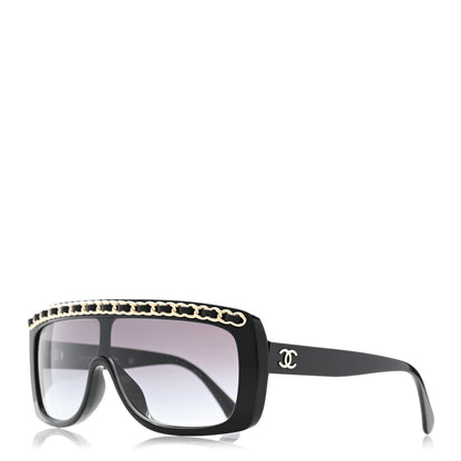 Chanel Acetate Calfskin Chain Rectangle Sunglasses 71625A Black 1 of 10