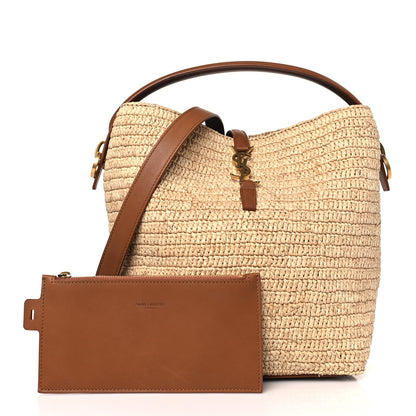 Saint Laurent Raffia Vegetable Tanned Calfskin Le 37 Bucket Bag Natural Brick 3 of 9