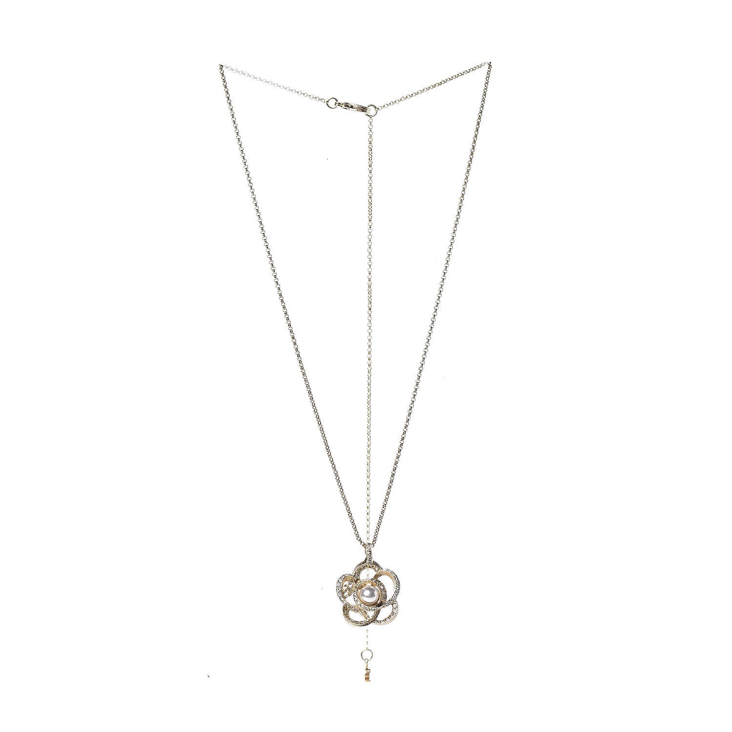 Crystal Pearl Camellia Necklace Gold