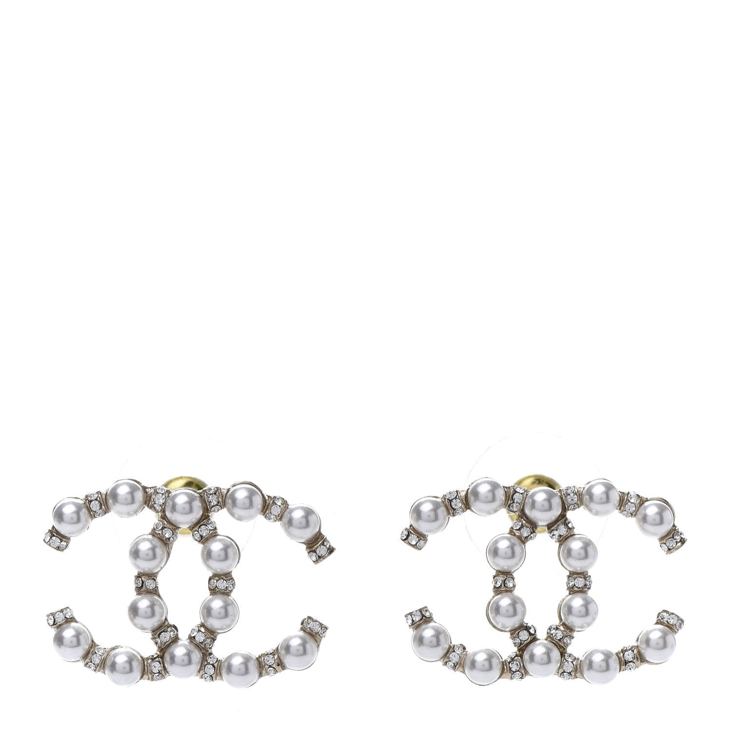 Chanel Pearl Crystal Nefertiti CC Earrings Gold 1 of 5