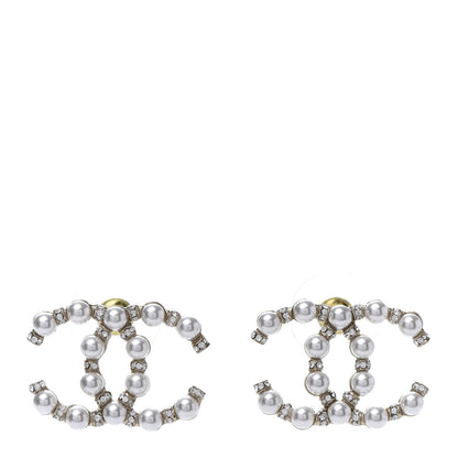 Chanel Pearl Crystal Nefertiti CC Earrings Gold 1 of 5