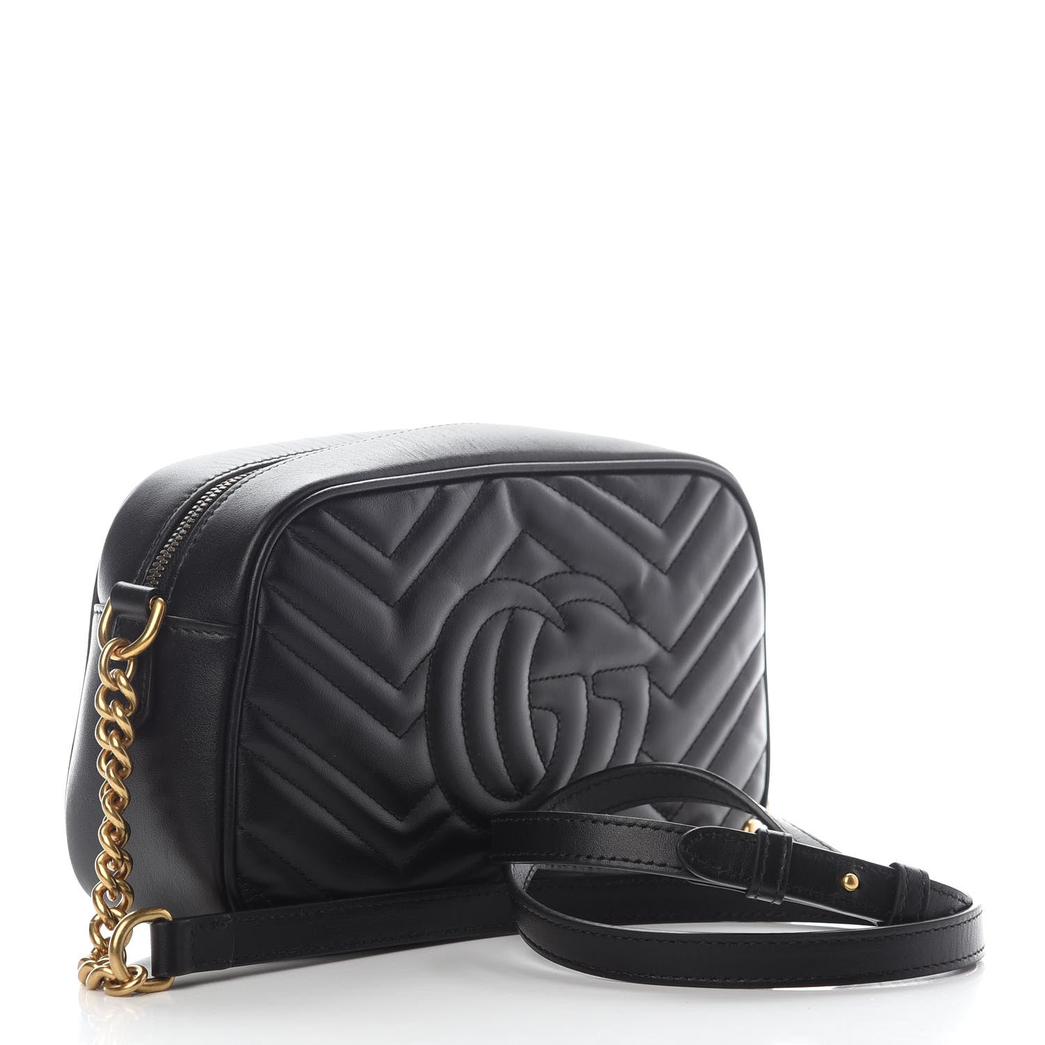 Gucci Calfskin Matelasse Small GG Marmont Chain Shoulder Bag Black 3 of 9