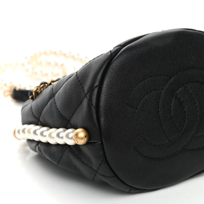 Chanel Calfskin Quilted Pearl Mini About Pearls Drawstring Bucket Bag Black 9 of 10