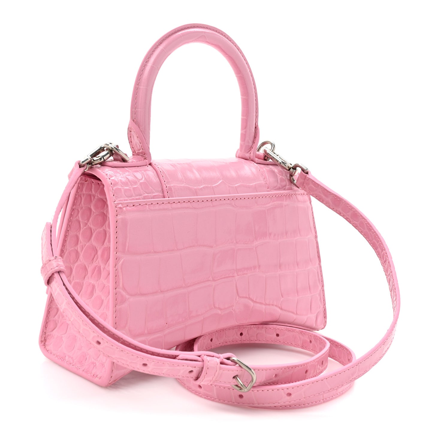 Shiny Calfskin Crocodile Embossed Hourglass Top Handle Bag XS Sweet Pink