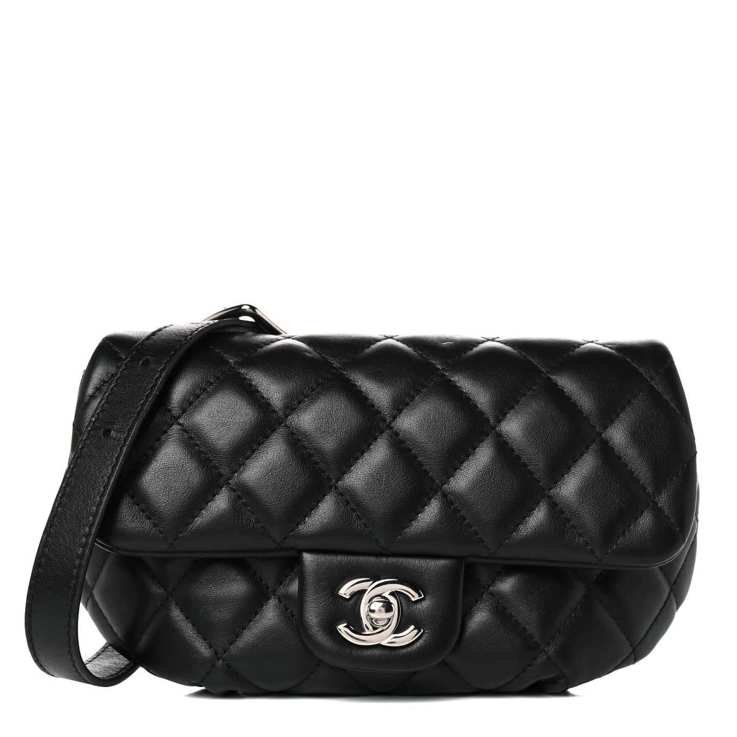Calfskin Quilted CC Uniform Flap Belt Bag Black