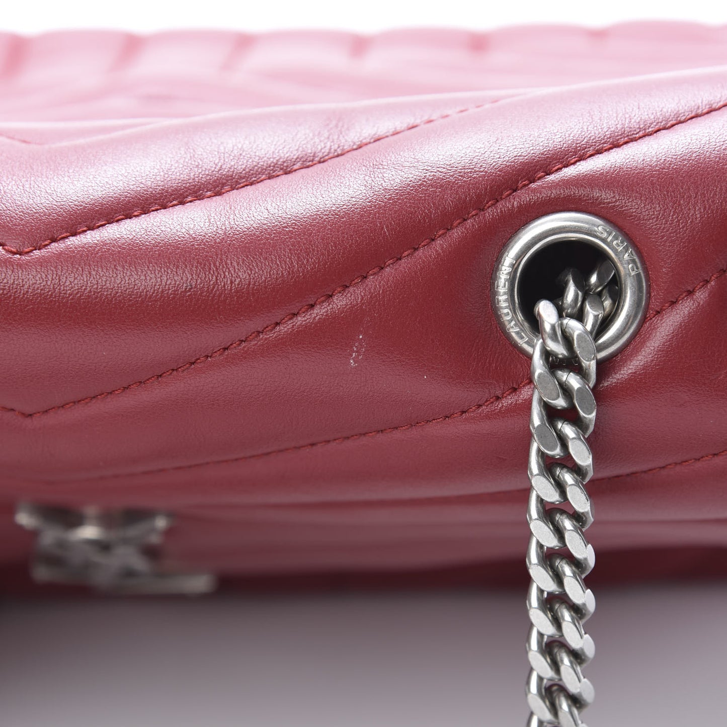 Calfskin Y Quilted Monogram Medium Loulou Chain Satchel Lipstick Red