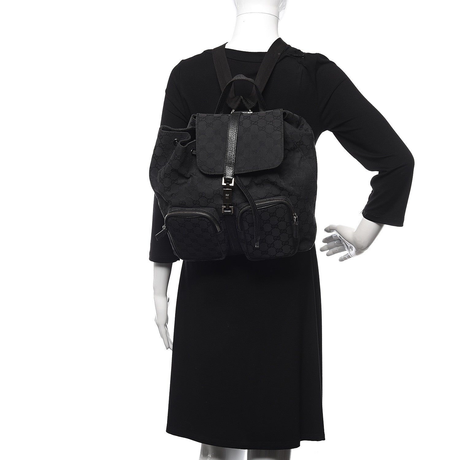 Gucci GG Monogram Single Buckle Backpack Black 2 of 14