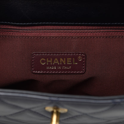Chanel Calfskin Quilted Large Gold Bar Top Handle Tote Dark Navy Blue 9 of 15