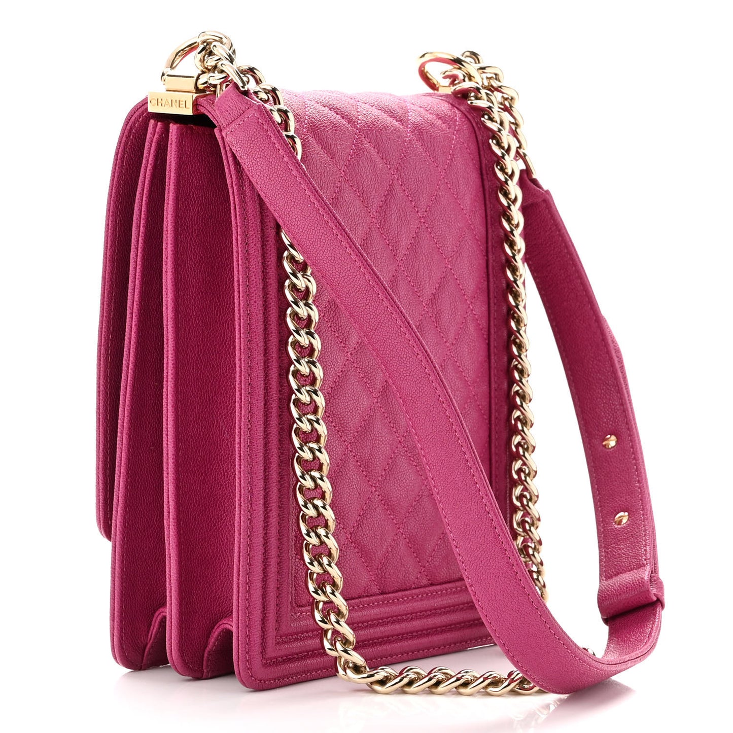 Caviar Quilted North South Boy Flap Fuchsia