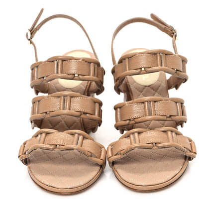 Chanel Caviar Quilted Chain Mule Sandals 38 Beige 2 of 8