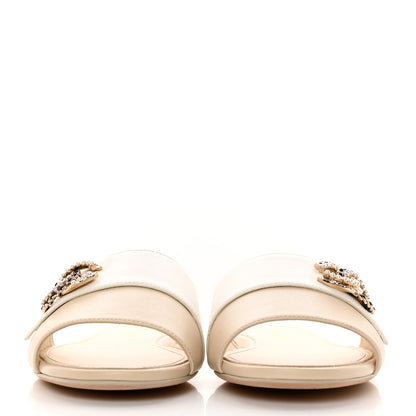 Chanel Lambskin Pearl Crystal CC Mules Sandals 39.5 Beige 2 of 11