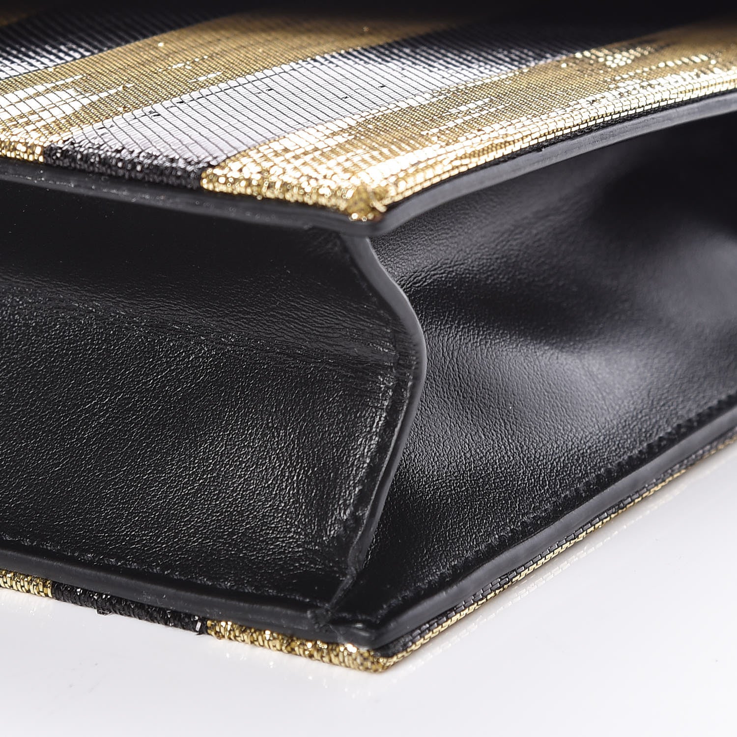 Saint Laurent Metallic Silk Calfskin Striped Le Sept Chain Bag Black Gold 10 of 10