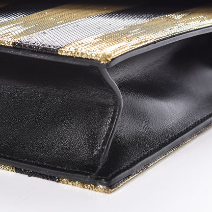 Saint Laurent Metallic Silk Calfskin Striped Le Sept Chain Bag Black Gold 10 of 10