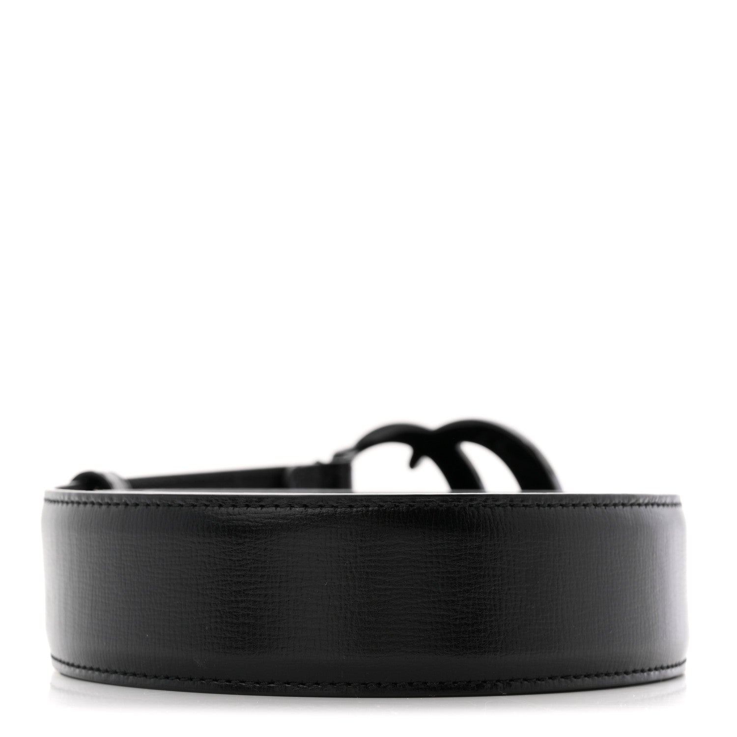 Gucci Azalea Calfskin Enamel Monochrome Double G 40mm Belt 80 32 Black 2 of 6