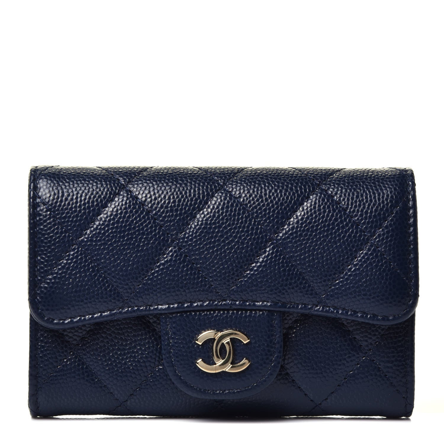 Chanel Caviar Quilted Flap Card Holder Wallet Navy Blue 1 of 8