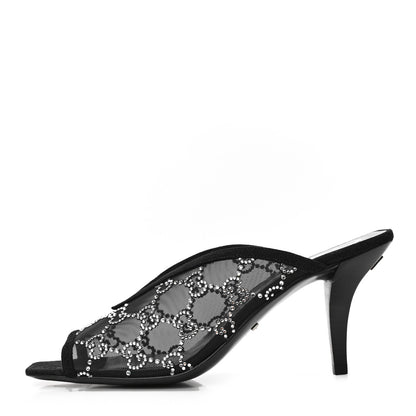 Gucci Tela Retino Kid Scamosciato Crystal GG Monogram Square G 95mm Slide Sandals 38 Black 1 of 8
