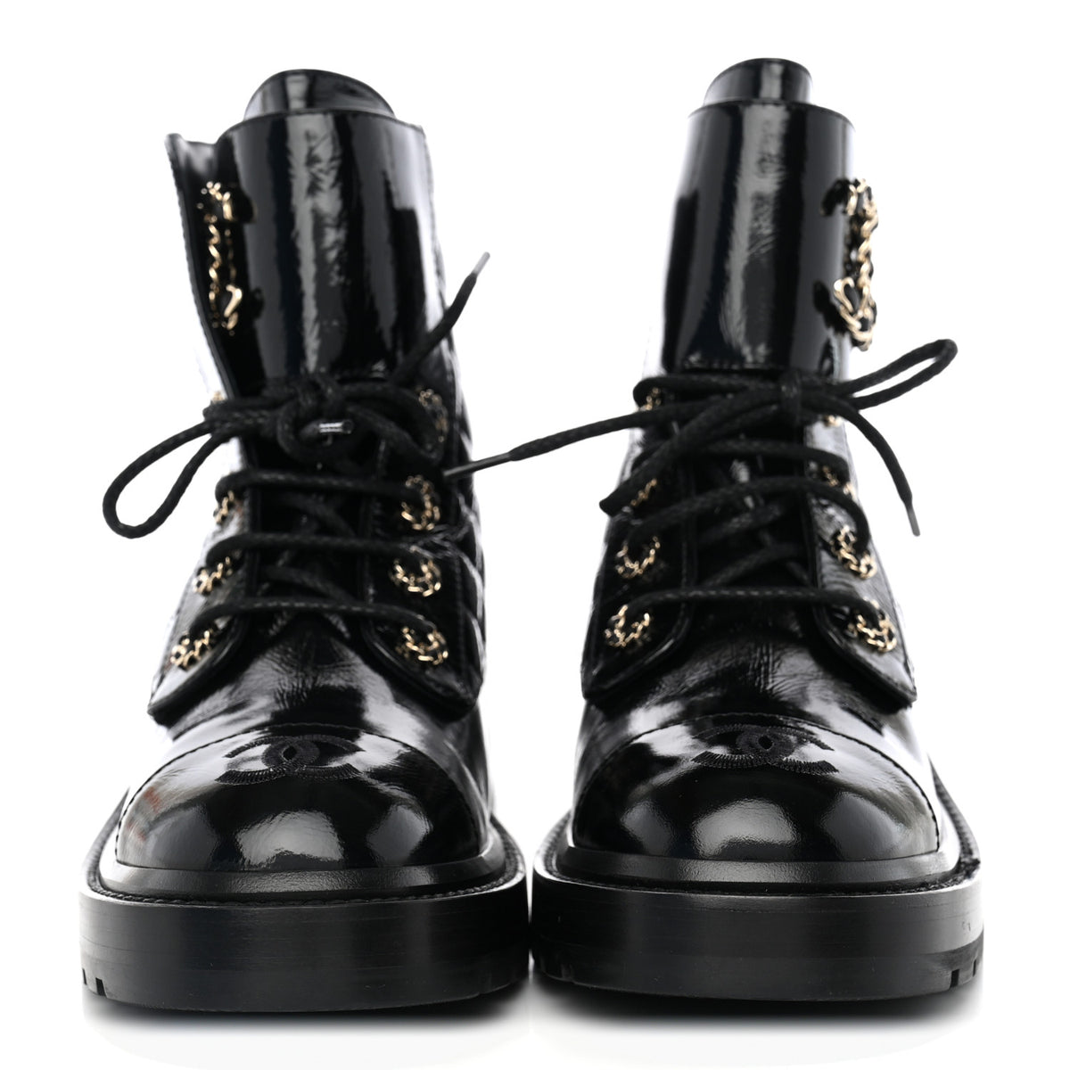 Shiny Goatskin Calfskin Quilted Lace Up Combat Boots 38 Black