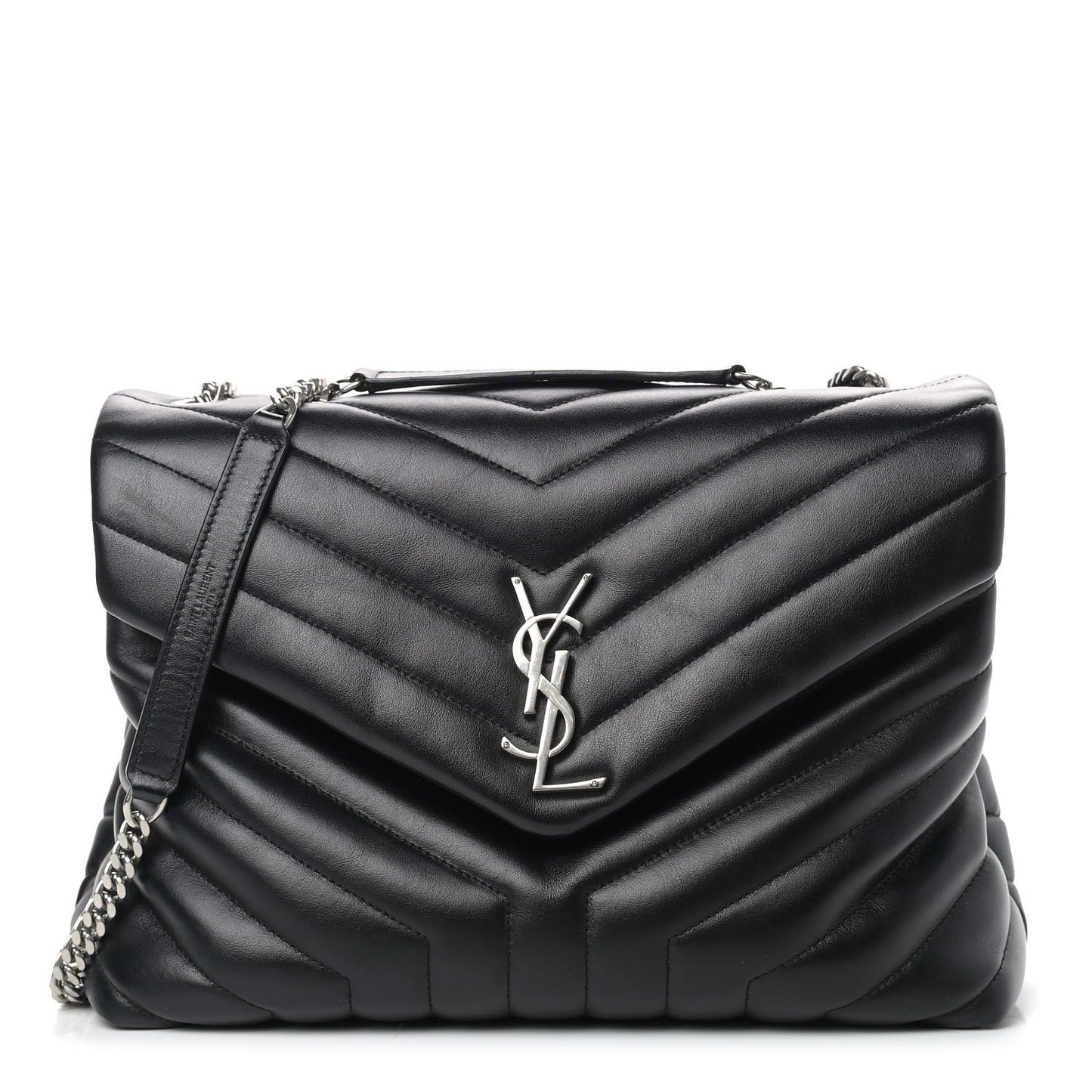 Calfskin Y Quilted Monogram Medium Loulou Chain Satchel Black