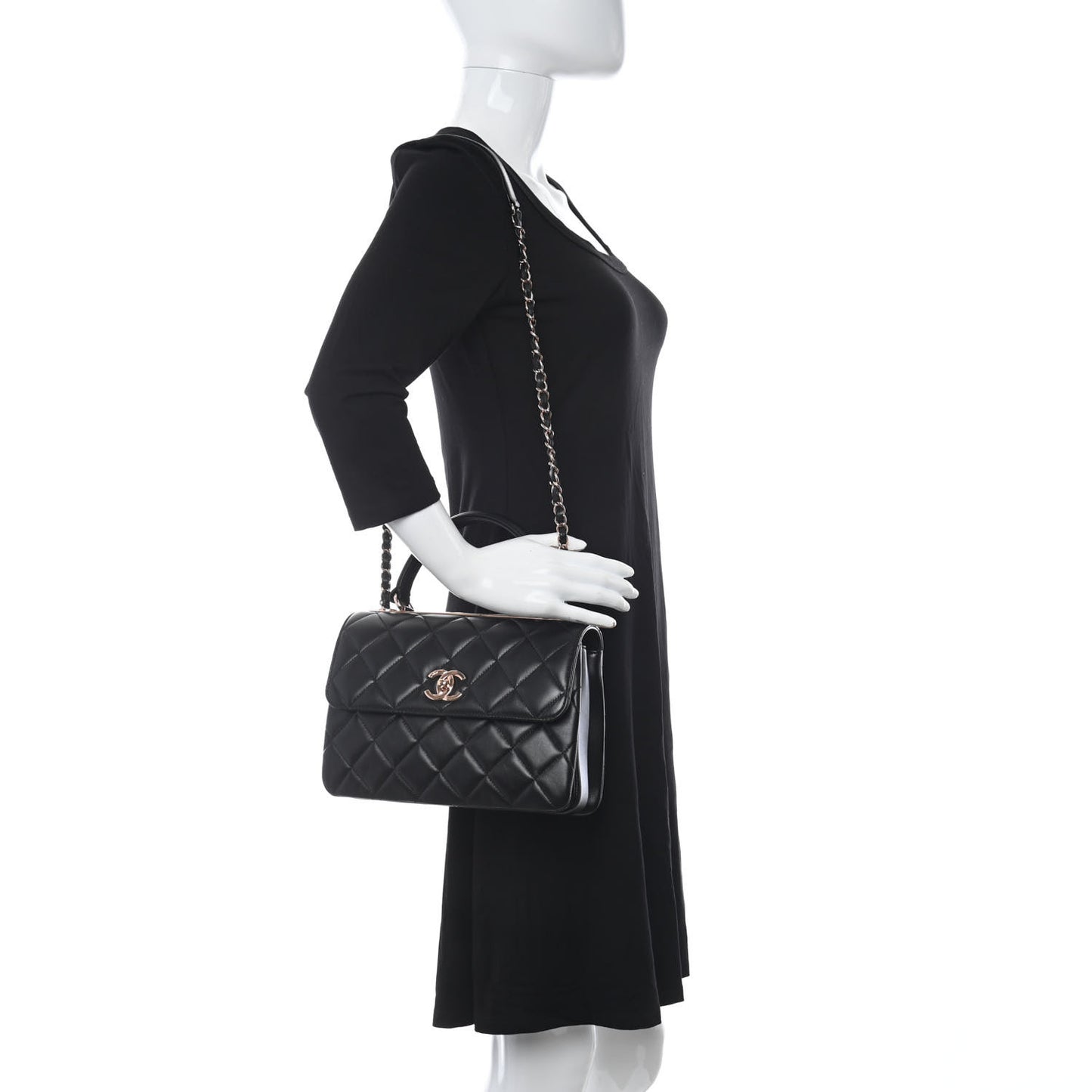 Lambskin Quilted Small Trendy CC Dual Handle Flap Bag Black