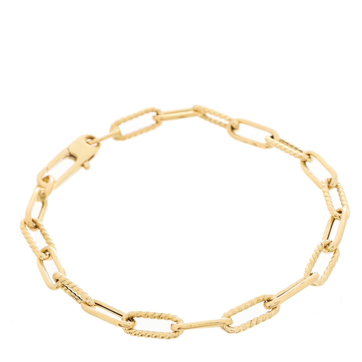 18K Yellow Gold Roped Paper Clip Link Bracelet