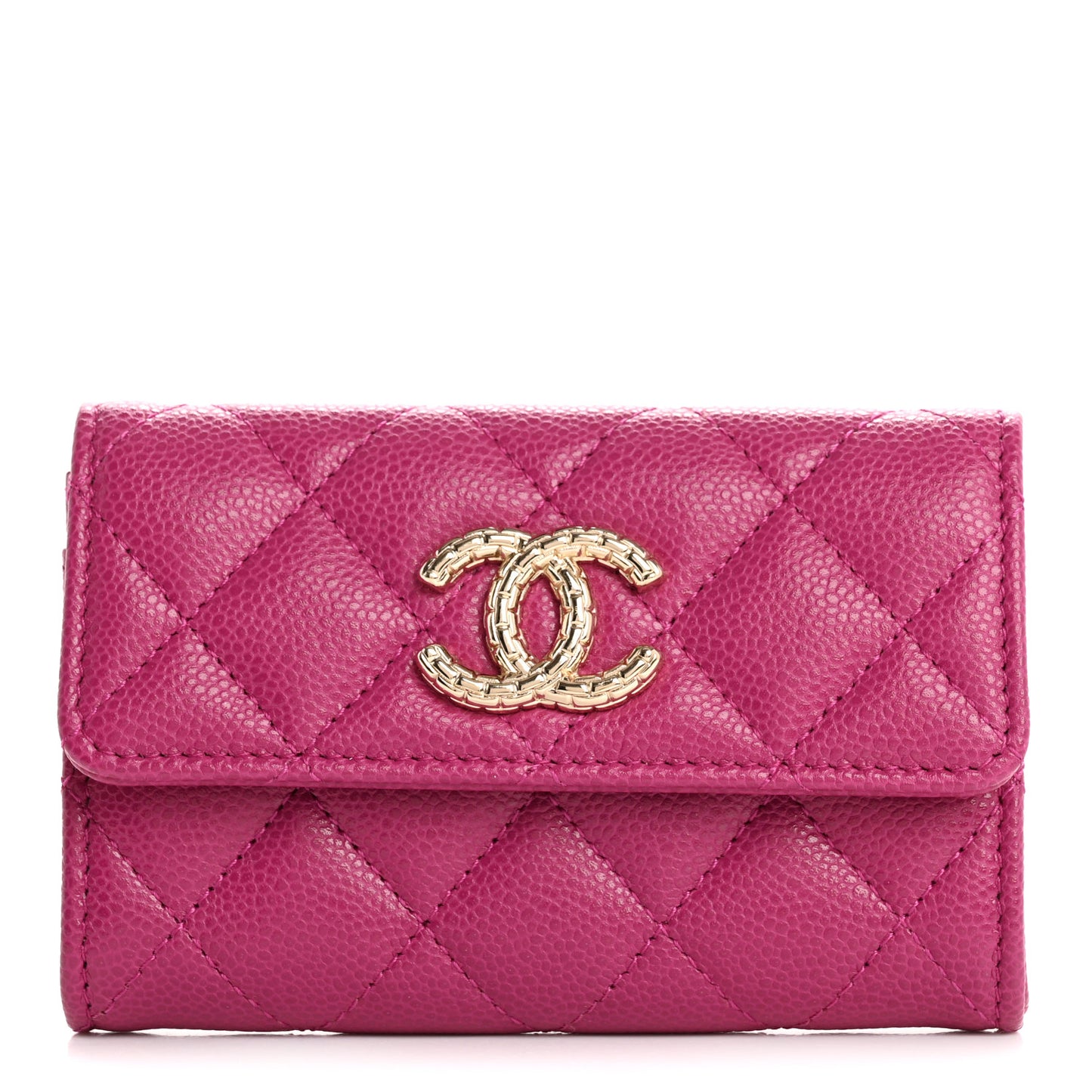 Caviar Quilted Textured CC Flap Card Holder Purple