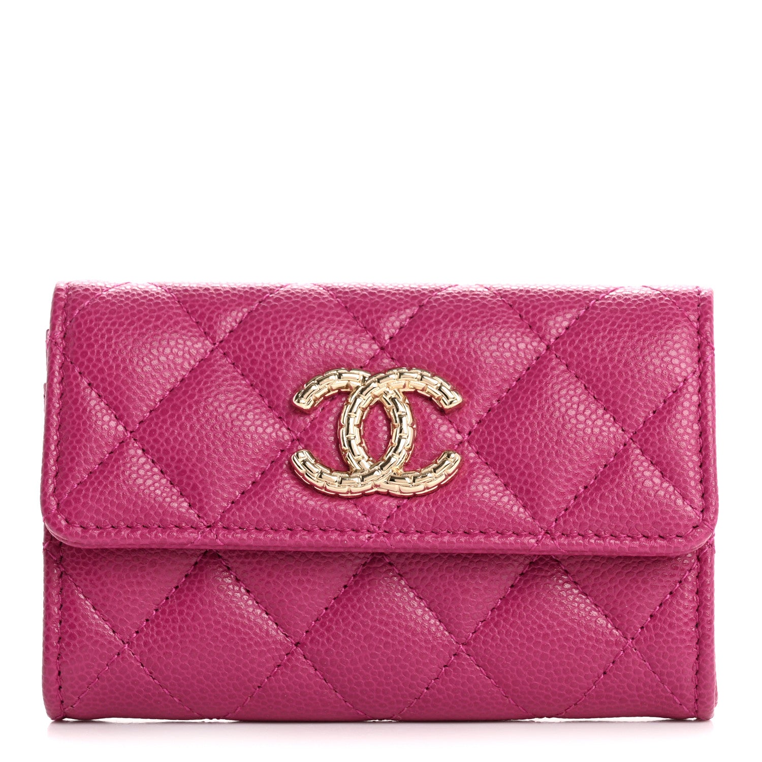 Chanel Caviar Quilted Textured CC Flap Card Holder Purple 1 of 9
