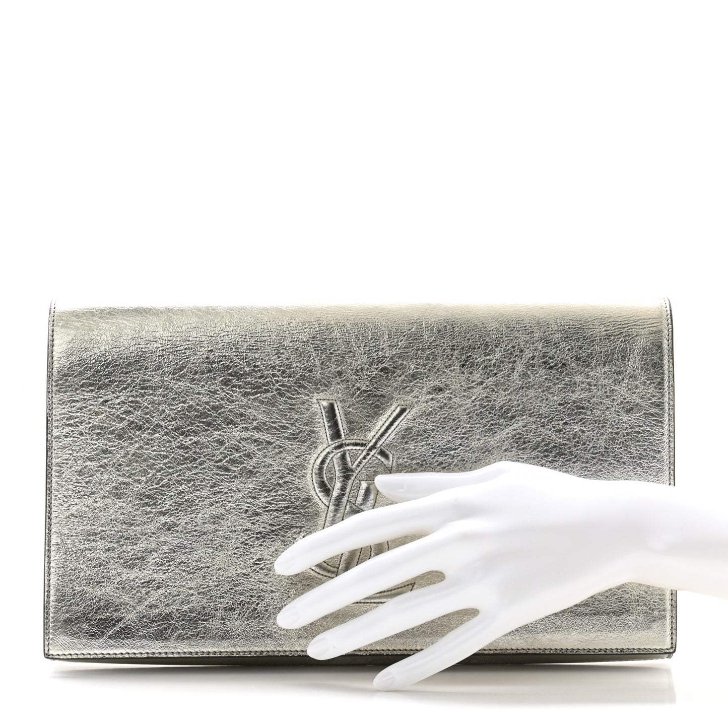 Metallic Calfskin Monogram Large Belle De Jour Clutch Silver