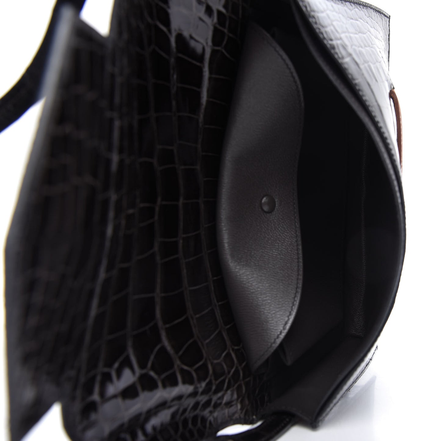 Shiny Alligator Barenia Faubourg Faco Clutch Macassar Black Fauve