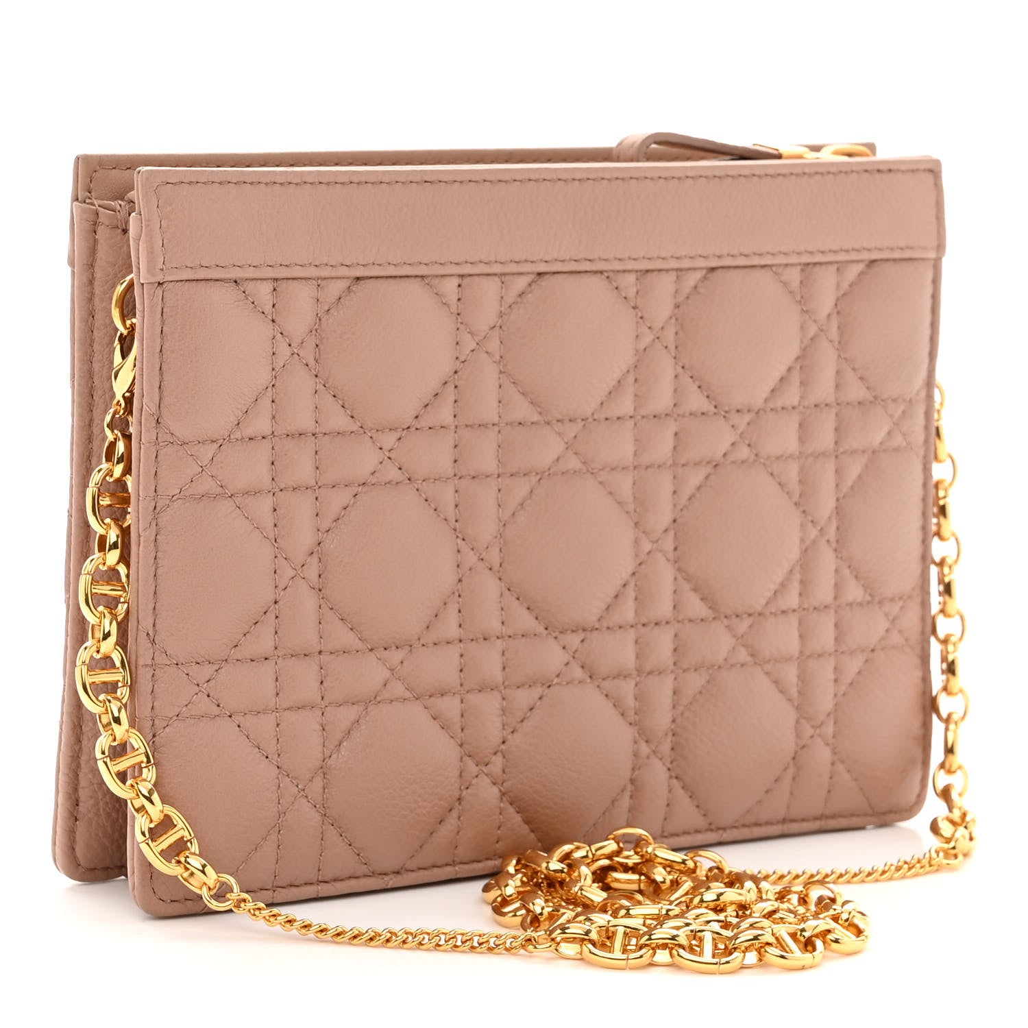 Christian Dior Calfskin Cannage Caro Zipped Pouch With Chain Fard 3 of 10