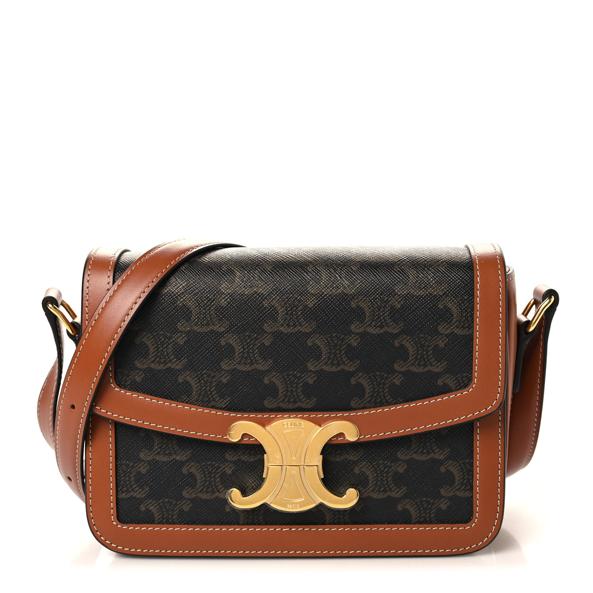 Celine Calfskin Triomphe Canvas Teen Triomphe Bag Tan 1 of 8