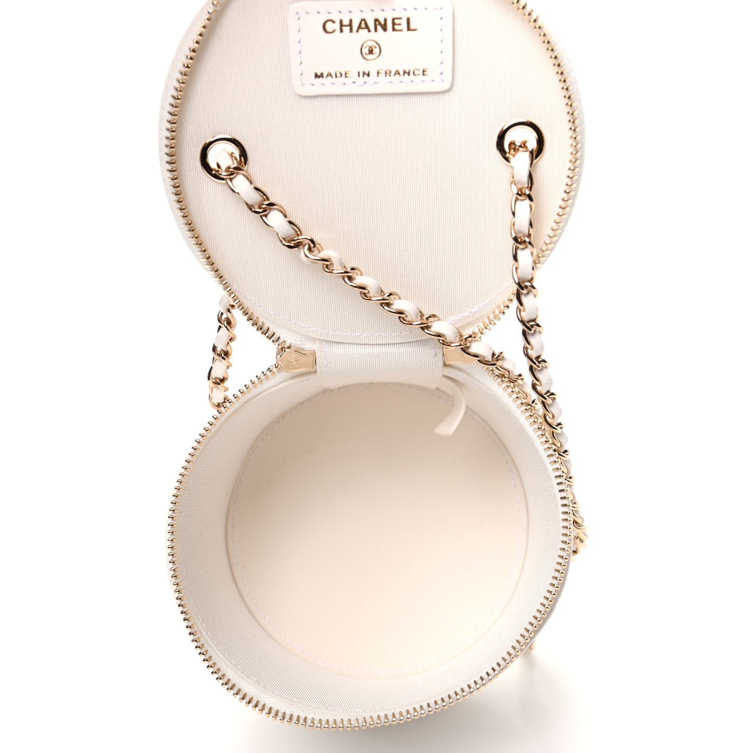 Chanel Lambskin Quilted Round Small Vanity Case With Chain White Black 5 of 10