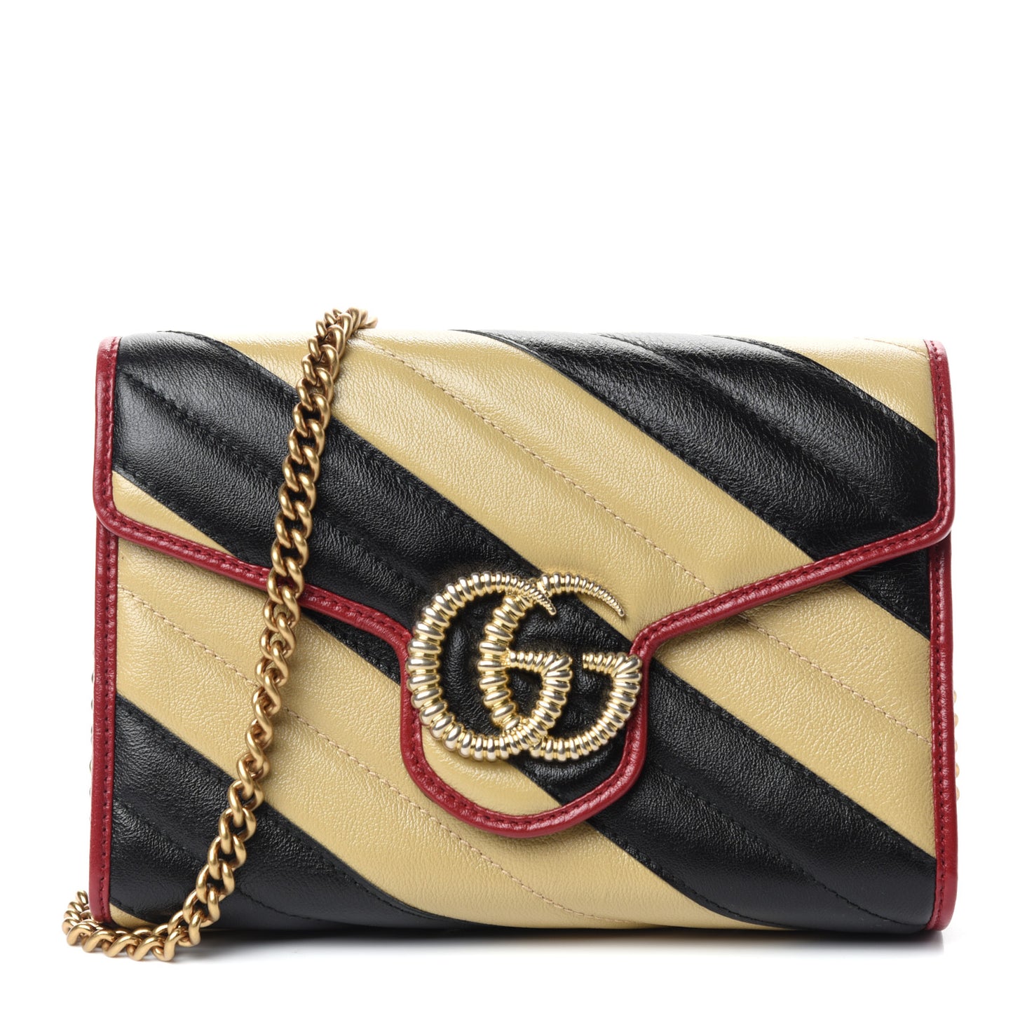 Azalea Calfskin Matelasse Diagonal Patchwork Torchon GG Marmont Chain Wallet Black Beige Romantic Cerise