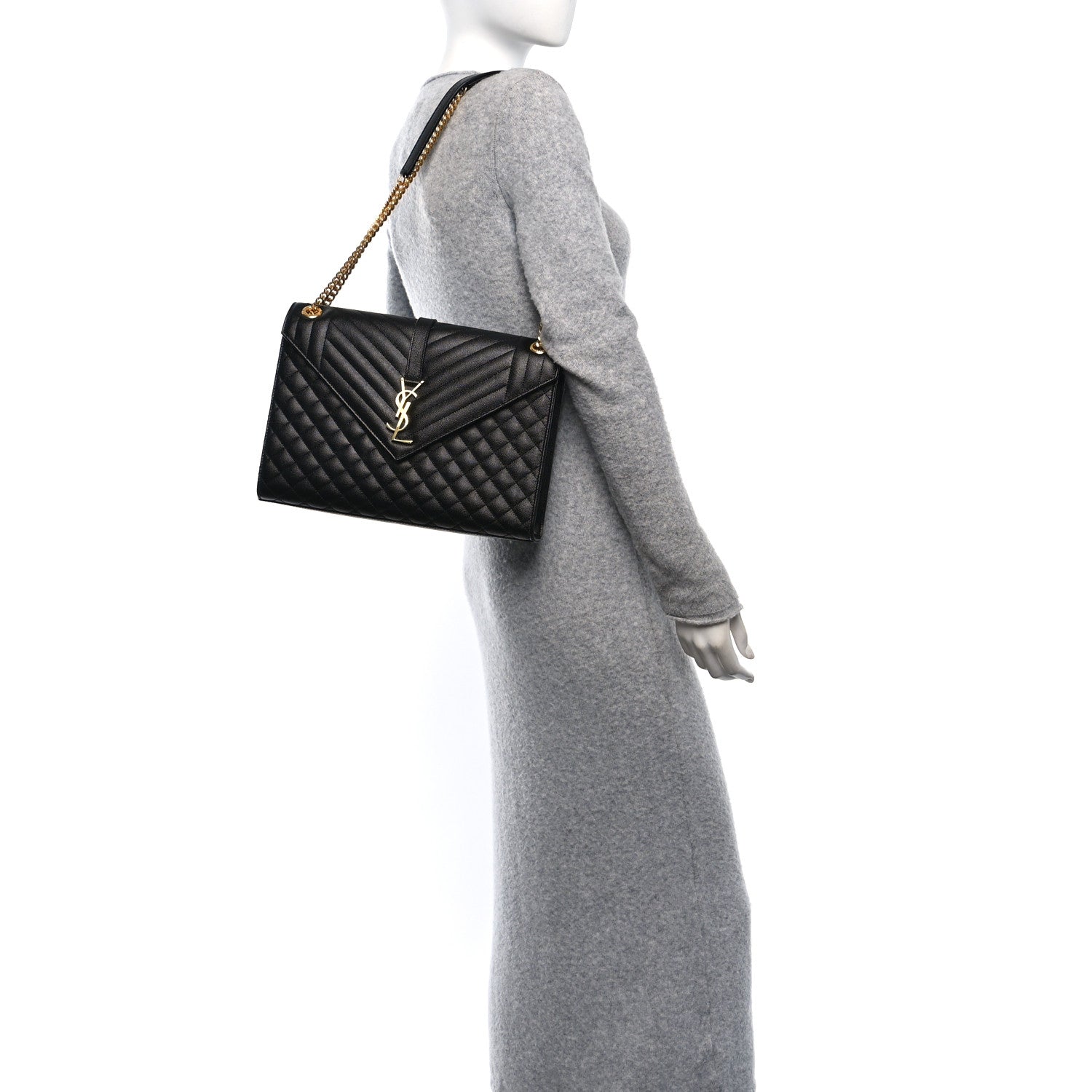 Saint Laurent Grain De Poudre Textured Mixed Matelasse Large Triquilt Monogram Satchel Black 3 of 10