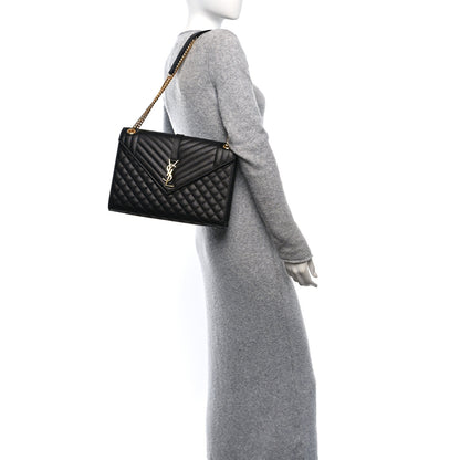 Saint Laurent Grain De Poudre Textured Mixed Matelasse Large Triquilt Monogram Satchel Black 3 of 10