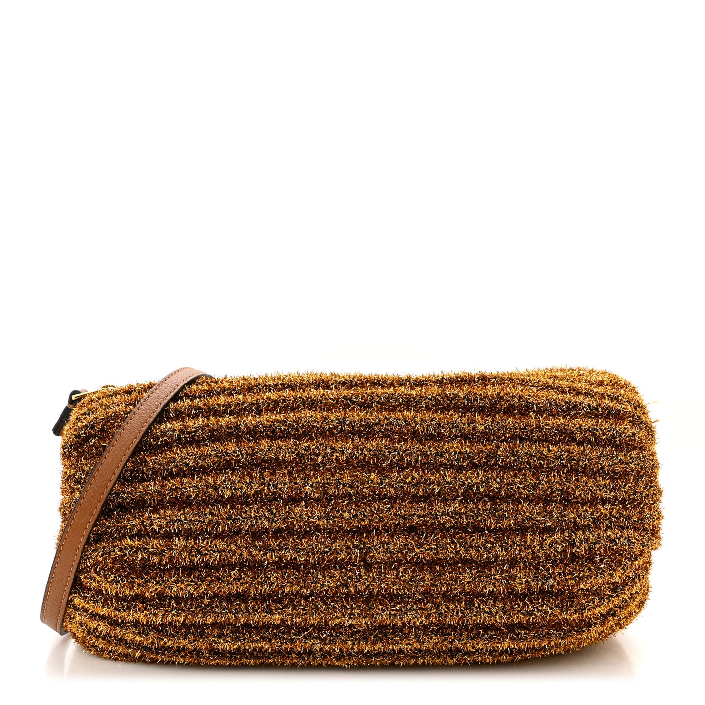 Metallic Lurex Pleated Bracelet Pouch Shoulder Bag Gold