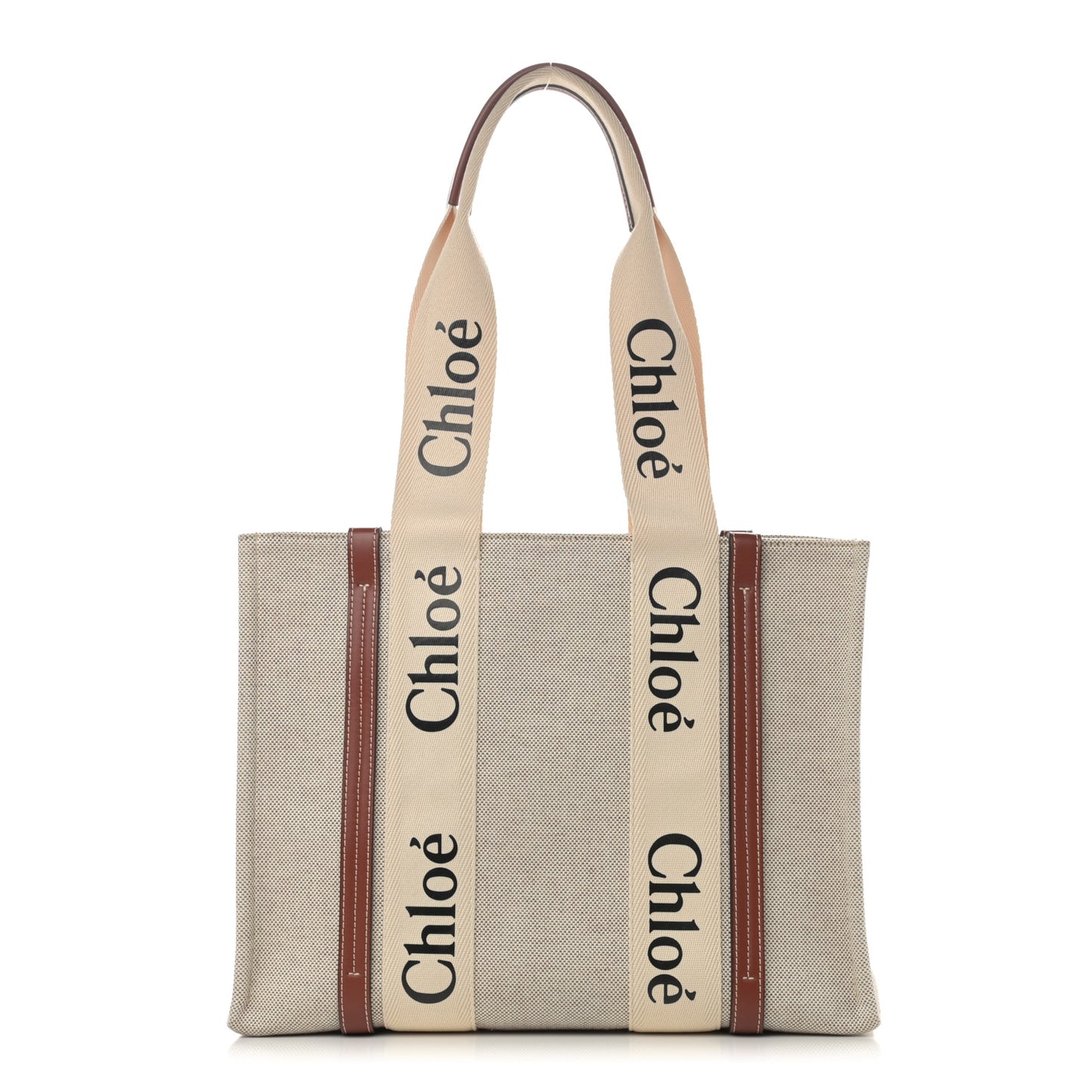Cotton Calfskin Medium Woody Ribbon Tote White Brown