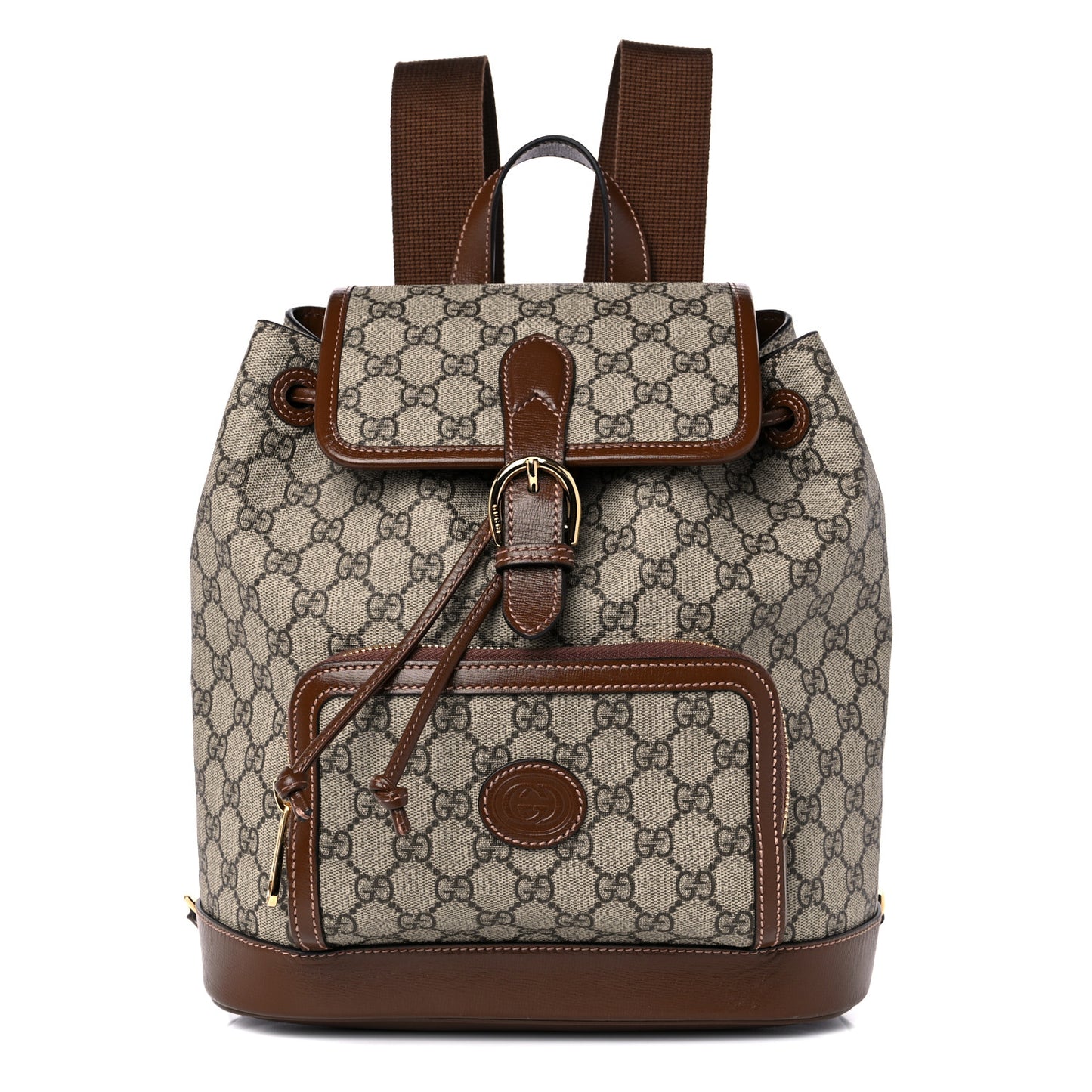 GG Supreme Monogram Azalea Calfskin Retro Interlocking G Buckle Backpack Beige Ebony Brown Sugar