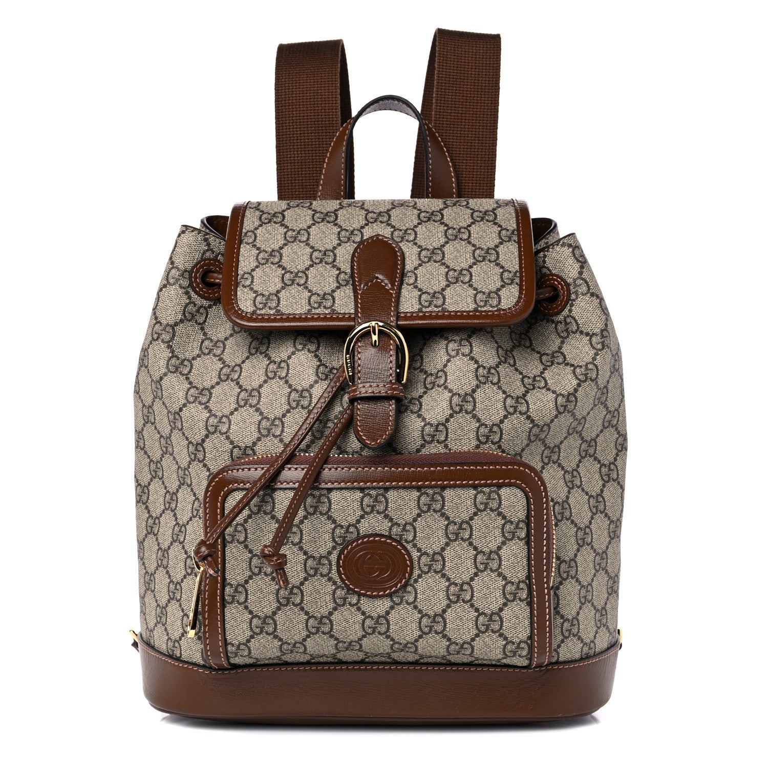 Gucci GG Supreme Monogram Azalea Calfskin Retro Interlocking G Buckle Backpack Beige Ebony Brown Sugar 1 of 9